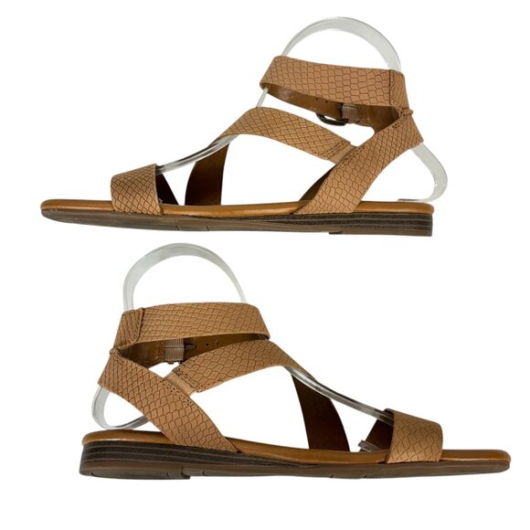 Franco Sarto Flat Leather Sandals Size 8M  Tan Gustar Reptile Embossed - Picture 12 of 16